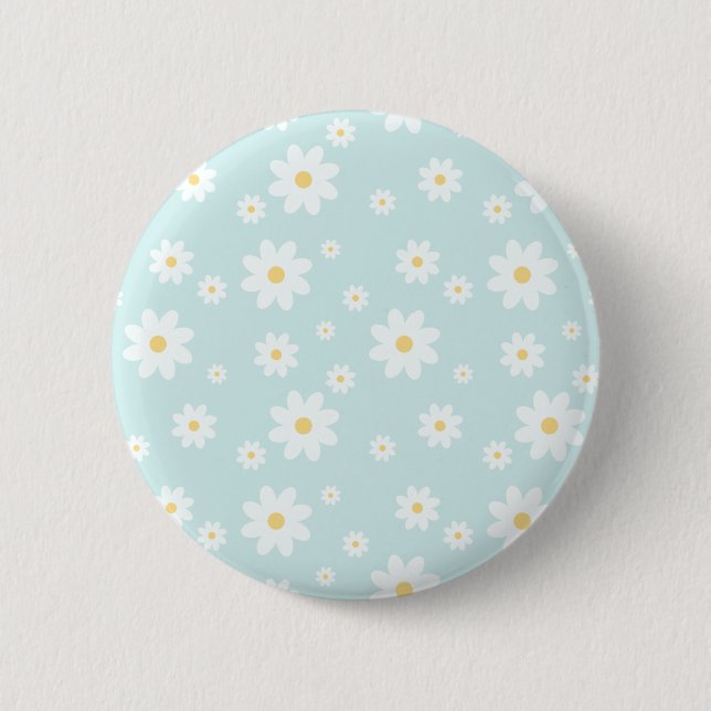 Simple Classy White Daisy Floral 2 Inch Round Button (Front)