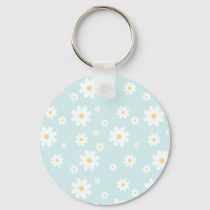 Simple Classy White Daisy Floral  Keychain