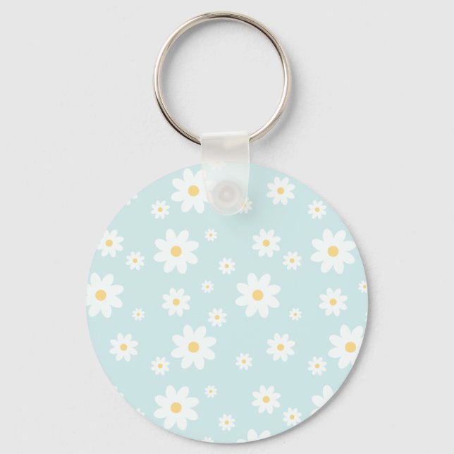 Simple Classy White Daisy Floral  Keychain (Front)