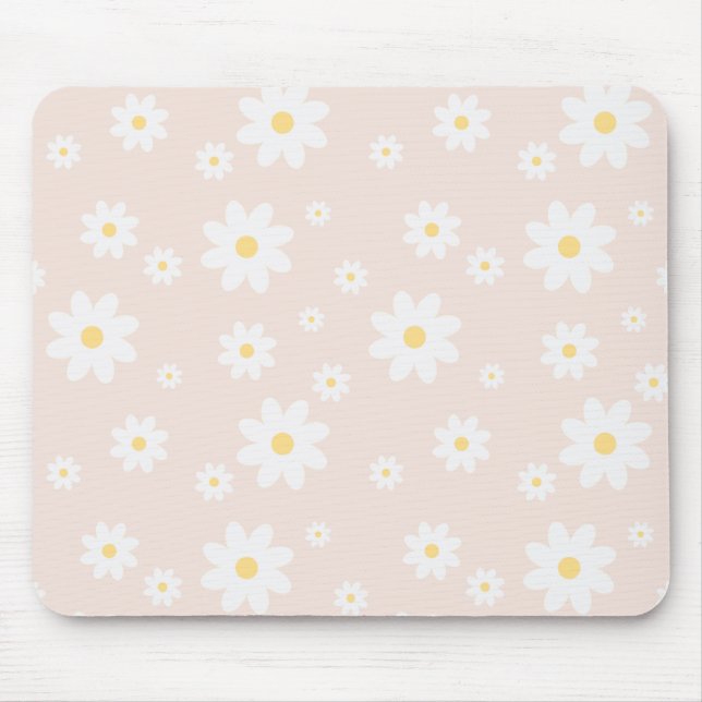Simple Classy White Daisy Floral  Mouse Pad (Front)