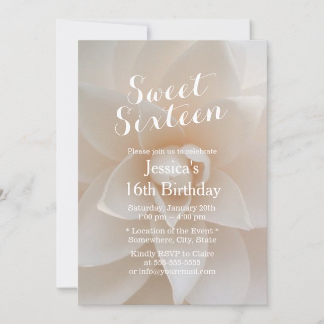 Simple Classy White Floral Sweet 16 Invitation (Front)