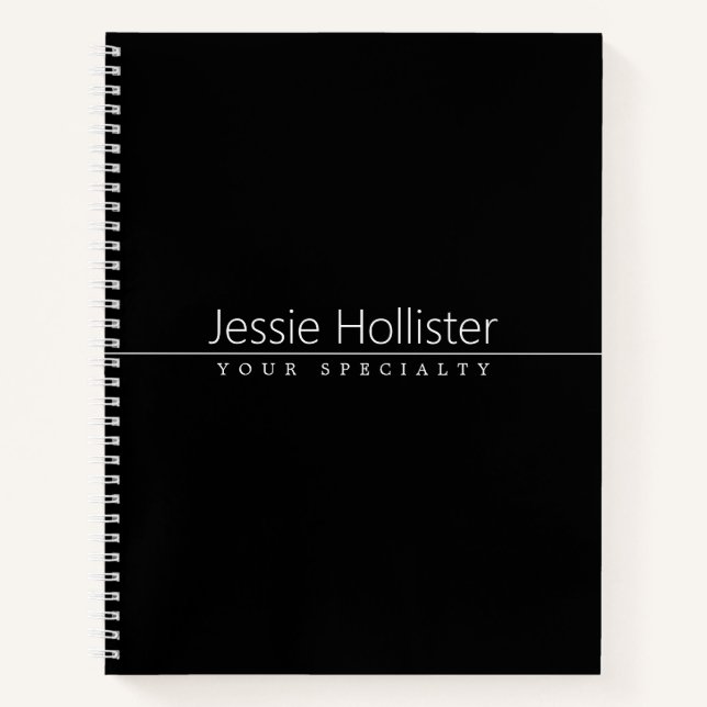 Simple Classy White Text on Black Notebook (Front)