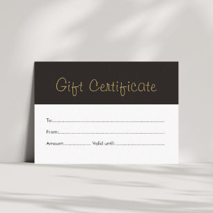 Simple Clean Black Faux Gold Gift Certificate
