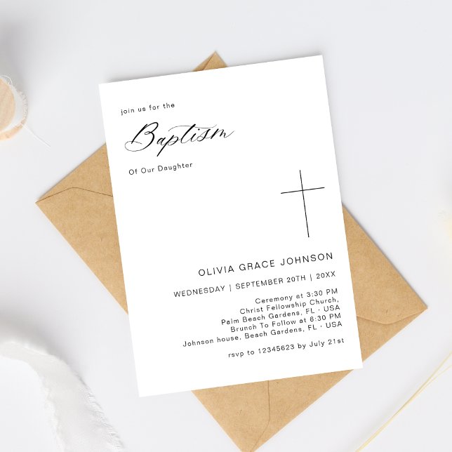 Simple Clean Black & White Gender Neutral Baptism Invitation (Creator Uploaded)