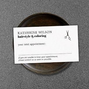Simple Clean Black White Scissors Hair Salon Appointment Card