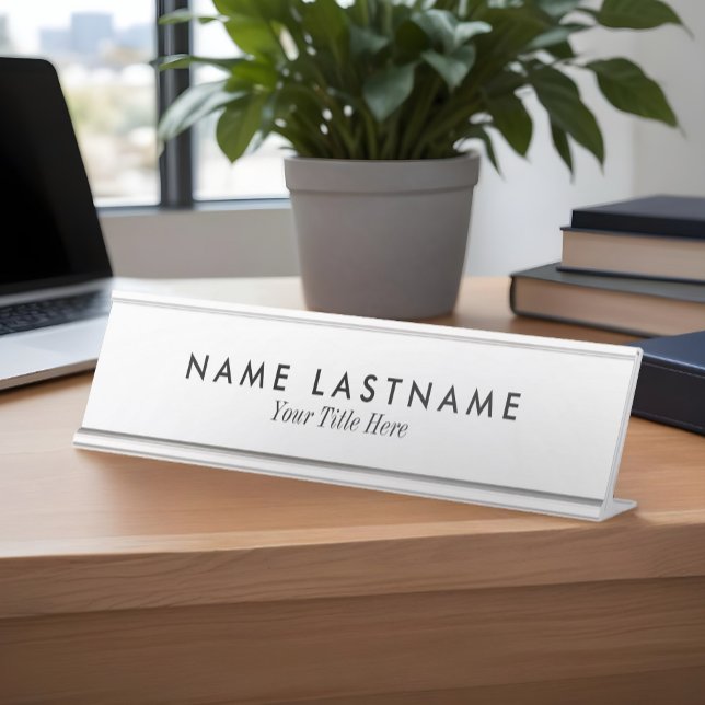 Simple Clean Crisp White Name Title Desk Name Plate (Creator Uploaded)