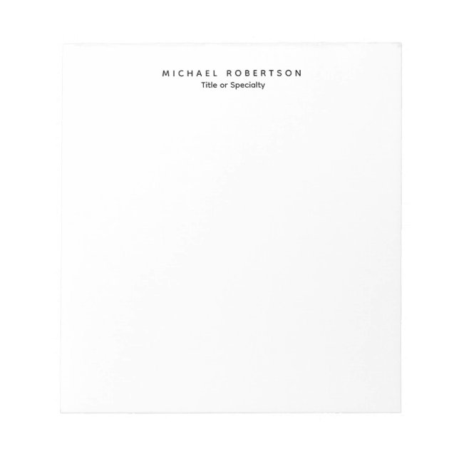 Simple Clean Elegant Modern Minimalist Black White Notepad (Front)