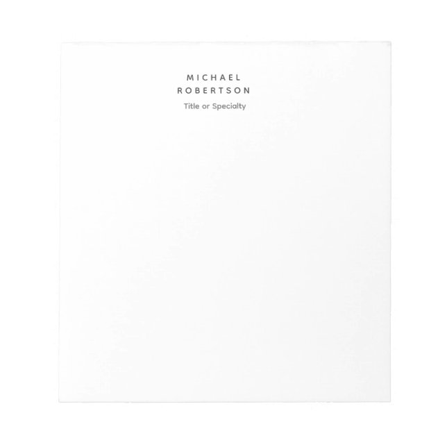 Simple Clean Elegant Modern Minimalist Black White Notepad (Front)