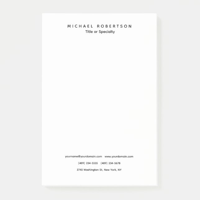 Simple Clean Elegant Modern Minimalist Black White Post-it Notes (Front)