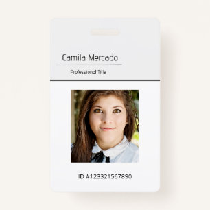 Simple Clean Gray Template Employee Photo Name ID  Badge