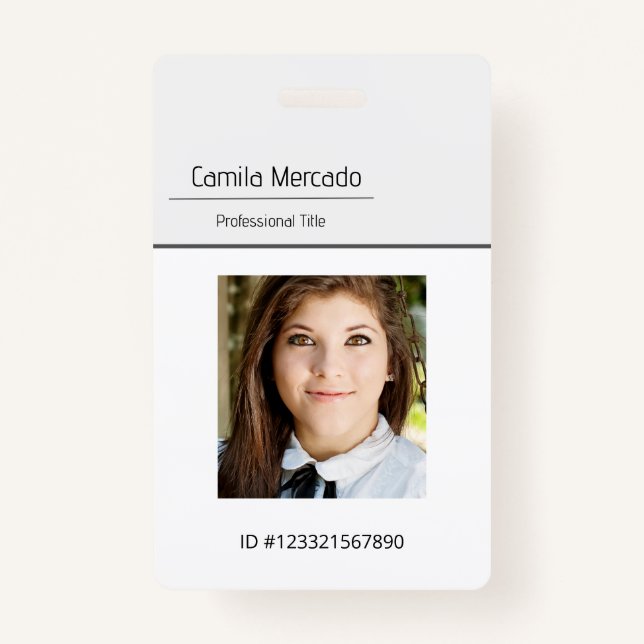 Simple Clean Grey Template Employee Photo Name ID  Badge (Front)
