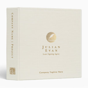 Simple Clean Ivory White Gold Qr code Monogram Binder