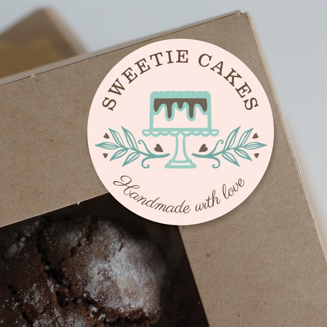 Simple, Clean & Minimal Style Bakery Cake Logo Classic Round Sticker (Creator Uploaded)