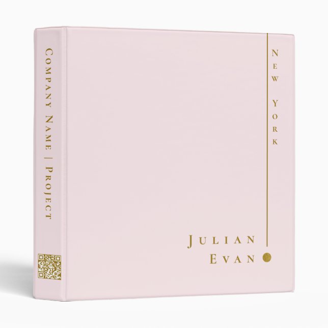 Simple Clean Minimalist Blush Pink Gold Qr code Binder (Front/Spine)