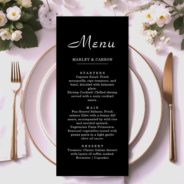 Simple Clean Minimalist Script Sleek Black Wedding Menu (Creator Uploaded)