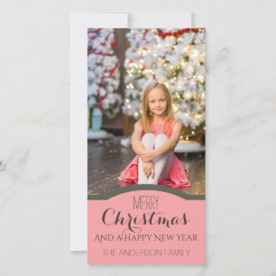 Simple Clean Pink Christmas Holiday Photo Card