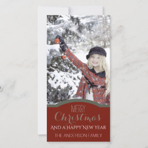 Simple Clean Red Green Christmas Holiday Photo Card