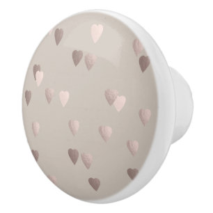 simple clear rose gold love hearts, neutral ceramic knob