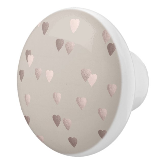 simple clear rose gold love hearts, neutral ceramic knob (Right)