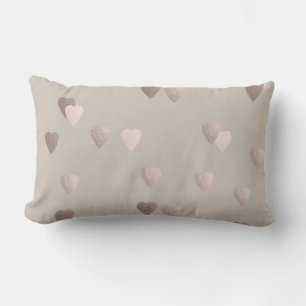 simple clear rose gold love hearts, neutral lumbar pillow