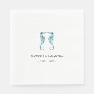Simple Coastal Beach Personalized Seahorses Napkin