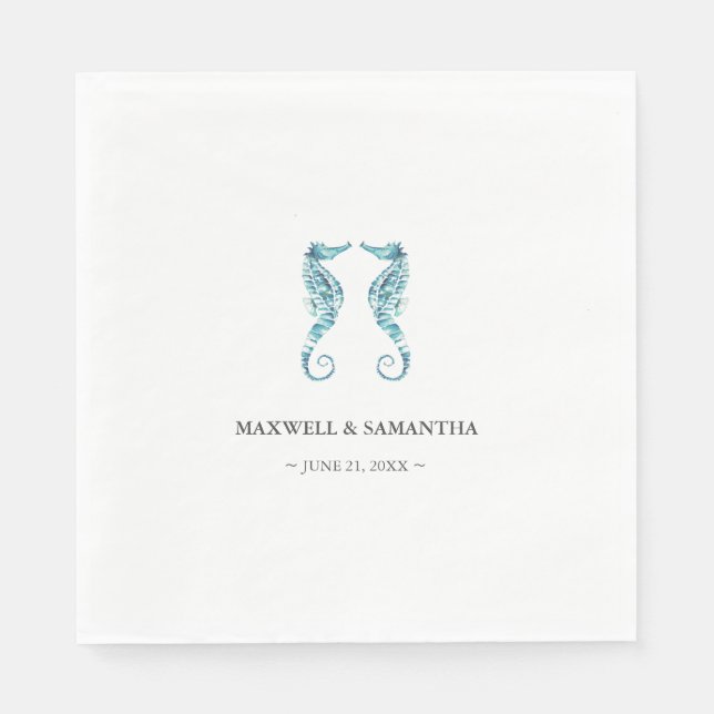 Simple Coastal Beach Personalized Seahorses Napkin (Front)