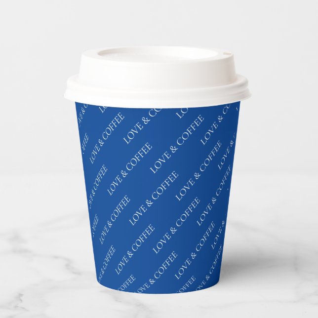 Simple Cobalt Blue Minimal Custom Text Pattern Paper Cups (Front)