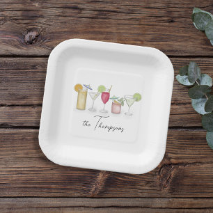 Simple Cocktail Drinks Watercolor Whimsical Custom Paper Plate