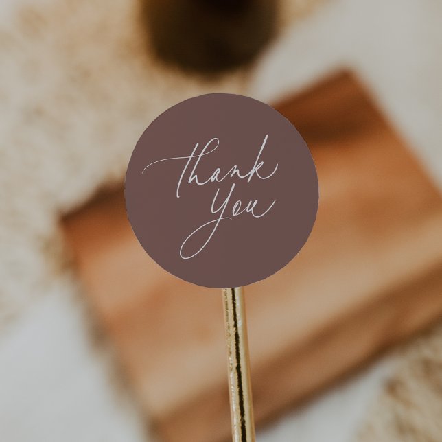 Simple Cocoa Brown Calligraphy Script Thank You Classic Round Sticker (Creator Uploaded)