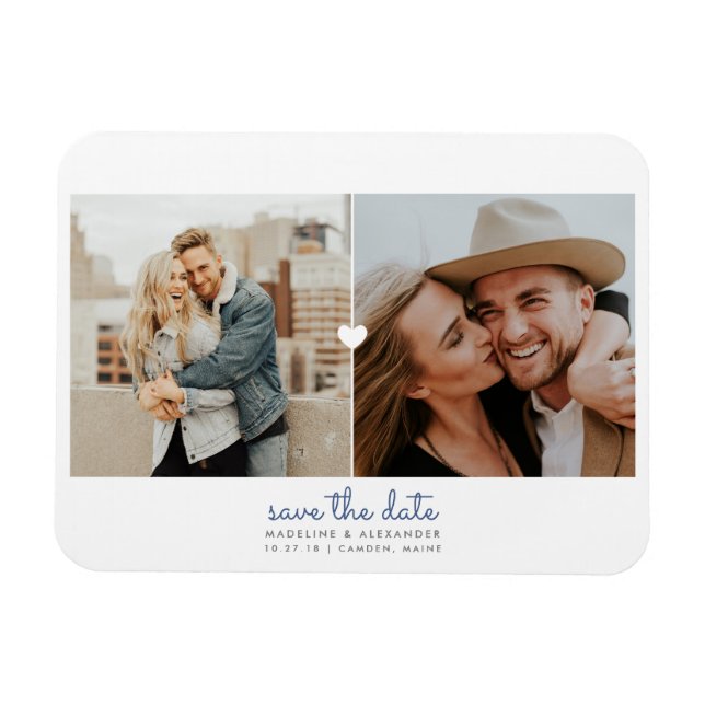 Simple coeur Enregistrer la date Magnet photo (Horizontal)