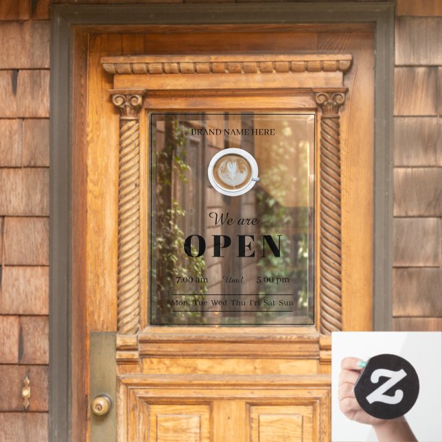 Simple Coffee Art Cup Business Open Hours Door Window Cling (Home Door)