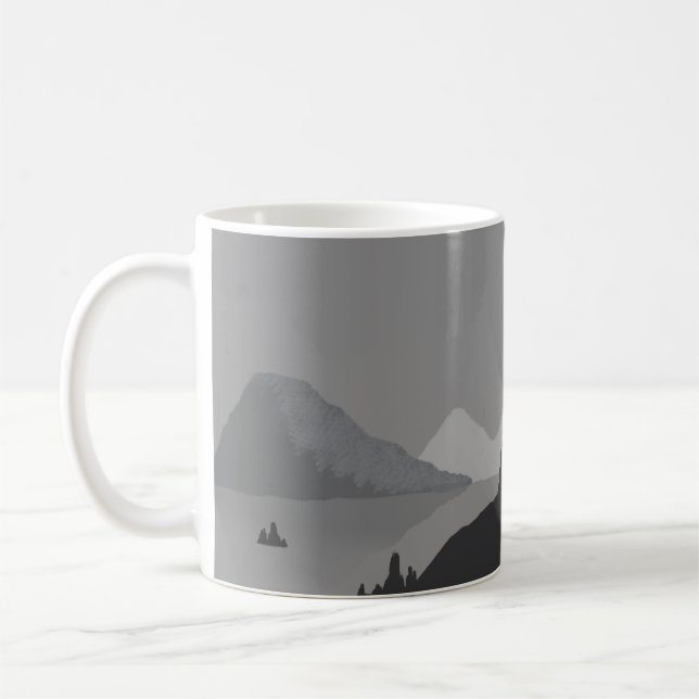Simple coffee mug with gray mountain landscape (Left)