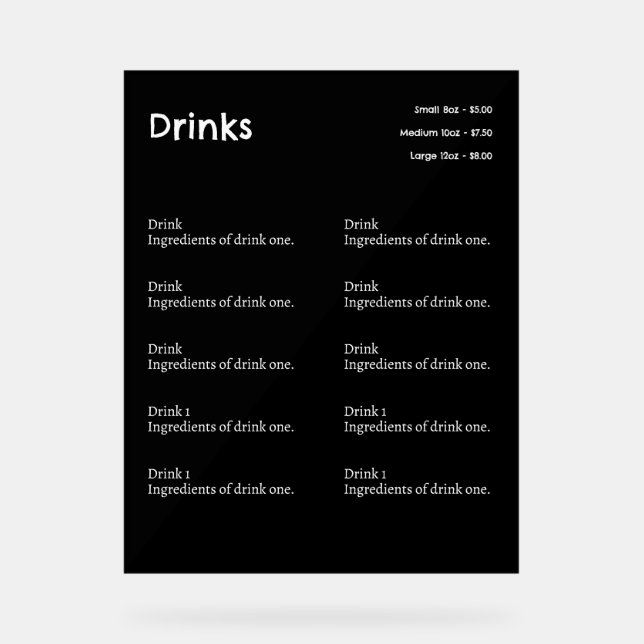 Simple Coffee Shop Drink Menu Signs (Front)