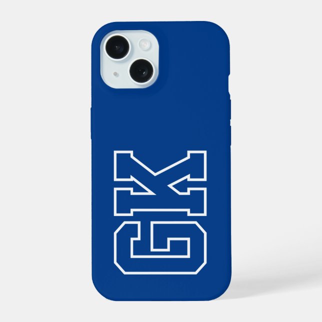 Simple College White Varsity Monogram Initials iPhone 15 Case (Back)