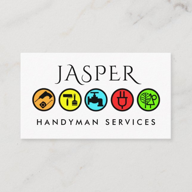 Simple Colorful Handyman Icons Business Card (Front)