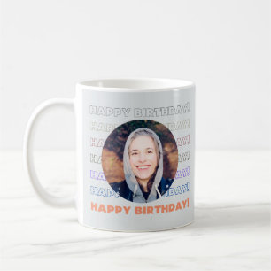 Simple Colorful Happy Birthday Custom Add Photo  Coffee Mug