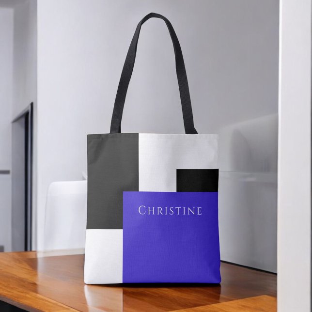 Simple Colour Block Blue, Black and White with Nam Tote Bag (Creator Uploaded)