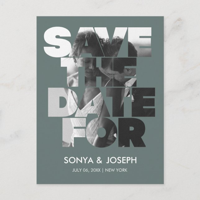 Simple Colour Elegant Text and Photo Save The Date Postcard (Front)