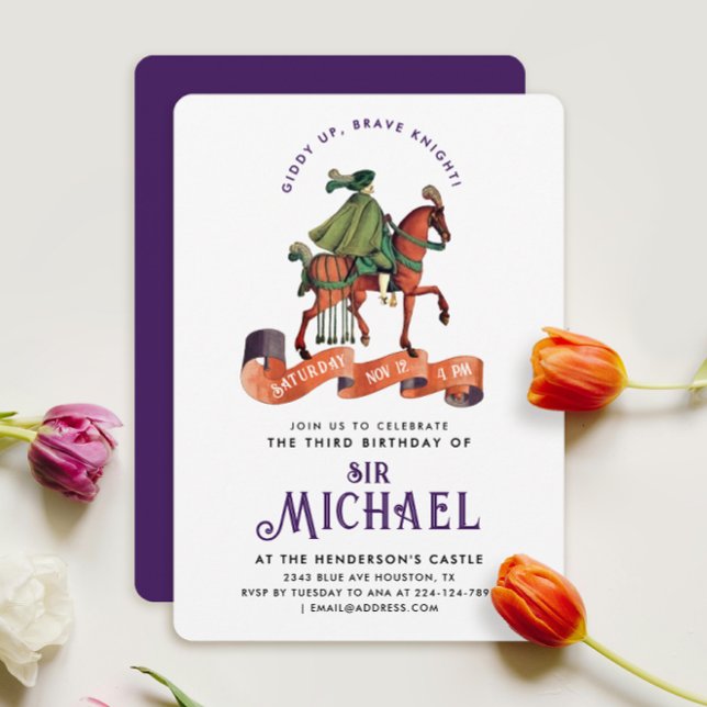 Simple Colour Medieval Prince Charming Royal Horse Invitation (Creator Uploaded)