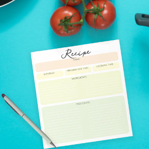 Simple Colour Modifiable Blank Sheet Cooking Recip Notepad