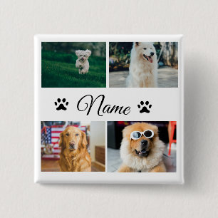 Simple colourful animal add name photo collage 2 inch square button