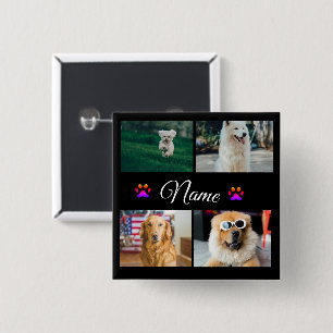 Simple colourful animal add name photo collage 2 inch square button