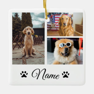 Simple colourful animal add name photo collage ceramic ornament