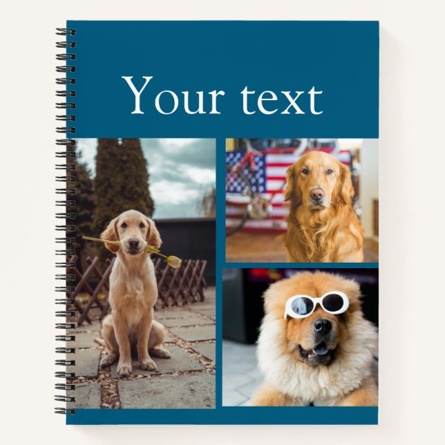 Simple colourful animal add name photo collage notebook (Front)