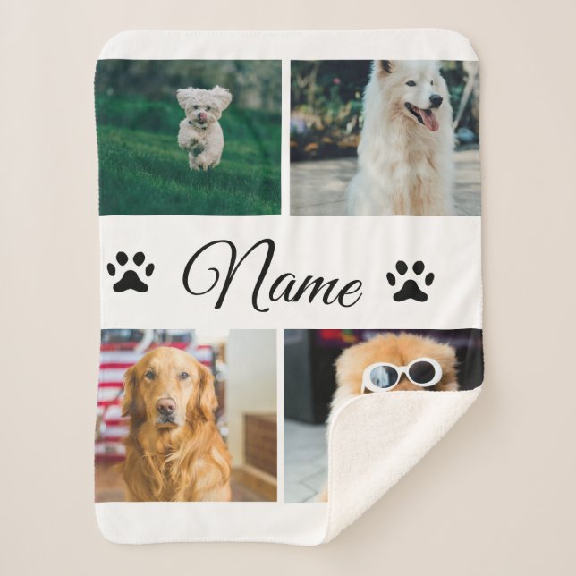 Simple colourful animal add name photo collage sherpa blanket (Front)