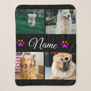 Simple colourful animal add name photo collage sherpa blanket