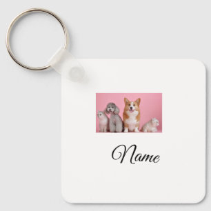Simple colourful animal add name photo custom keychain