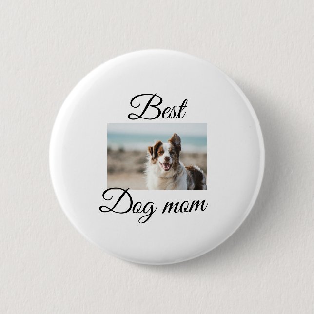 Simple colourful animal add name photo dog mom gif 2 inch round button (Front)
