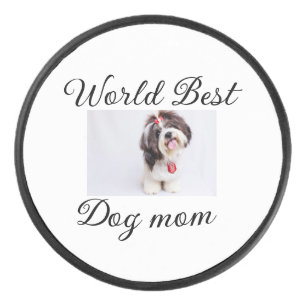 Simple colourful animal add name photo dog mom gif hockey puck