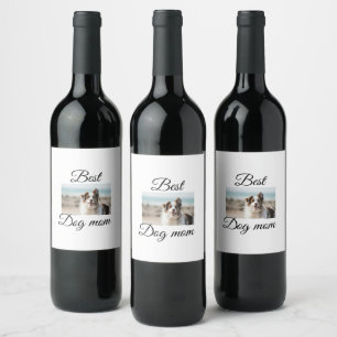 Simple colourful animal add name photo dog mom gif wine label